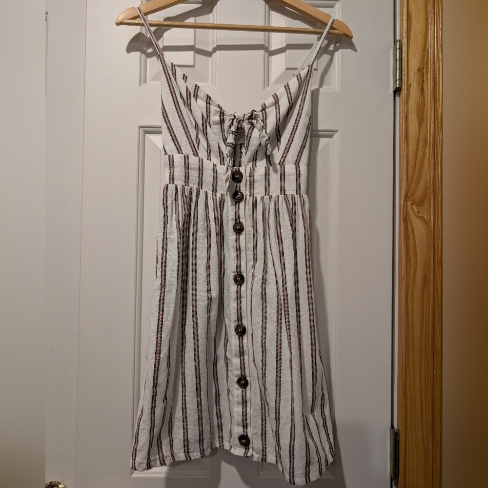 Japna - White with pink and gray stripes Sun Dress - XS -100% Cotton